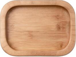 AI generated Top view of empty wooden tray isolated on background. photo