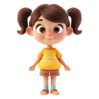 ai gerado 3d Renderização do uma criança pequena menina em pé e sorridente em transparente fundo - ai gerado png