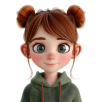 ai gerado 3d Renderização do uma criança pequena menina em pé e sorridente em transparente fundo - ai gerado png