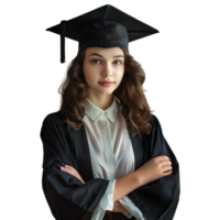 ai gerado graduado aluna em pé com cruzado braços em transparente fundo - ai gerado png