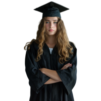 ai generado graduado estudiante en pie con cruzado brazos en transparente antecedentes - ai generado png