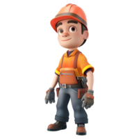 AI generated 3D Rendering of a Construction Worker Standing with Equipment's on Transparent Background - Ai Generated png