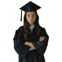 ai gerado graduado aluna em pé com cruzado braços em transparente fundo - ai gerado png