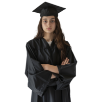 ai generado graduado estudiante en pie con cruzado brazos en transparente antecedentes - ai generado png