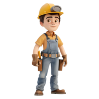 AI generated 3D Rendering of a Construction Worker Standing with Equipment's on Transparent Background - Ai Generated png