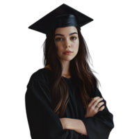 ai gerado graduado aluna em pé com cruzado braços em transparente fundo - ai gerado png