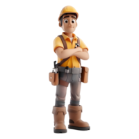 AI generated 3D Rendering of a Construction Worker Standing with Equipment's on Transparent Background - Ai Generated png