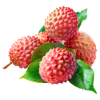 AI generated 3D Rendering of a Lychee with Leaves on Transparent Background - Ai Generated png