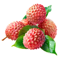 ai généré 3d le rendu de une litchi avec feuilles sur transparent Contexte - ai généré png