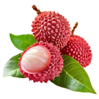 ai gegenereerd 3d renderen van een lychee met bladeren Aan transparant achtergrond - ai gegenereerd png