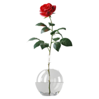 ai generado 3d representación de un rojo Rosa flor en un maceta en transparente antecedentes - ai generado png