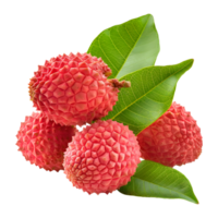 ai genererad 3d tolkning av en litchi med löv på transparent bakgrund - ai genererad png