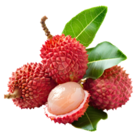 ai gegenereerd 3d renderen van een lychee met bladeren Aan transparant achtergrond - ai gegenereerd png