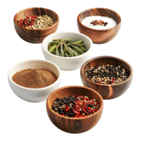 AI generated Different Kinds of Spices in a Bowls on Transparent background - Ai Generated png