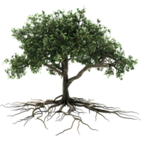 ai generato 3d interpretazione di un' verde albero con radici su trasparente sfondo - ai generato png