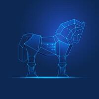 concept of cyber attack or cyber war, graphic of wireframe trojan horse with programming element vector