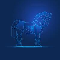 concept of cyber attack or cyber war, graphic of wireframe trojan horse with programming element vector