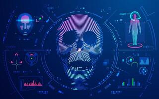 concept of biometrics or face recognition, graphic of human skull with futuristic interface vector