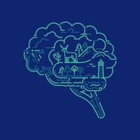 concept of eco-friendly brain thinking or mental health, graphic of human brain combined with nature elements vector