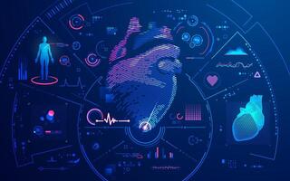 concept of cardiology or heart scan, graphic of heart shape with futuristic interface vector