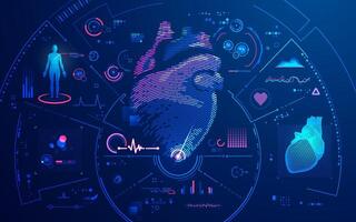 concept of cardiology or heart scan, graphic of heart shape with futuristic interface vector