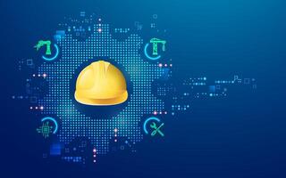 concepto de Ingenieria tecnología o industria 4.0, gráfico de ingeniero casco con industrial elemento vector