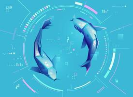 graphic of low poly Koi fish with futuristic element vector