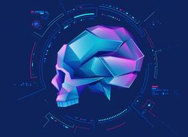 graphic of low poly brain skull presented in cyberpunk style with futuristic elements vector