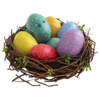 ai generado 3d representación de un Pascua de Resurrección huevos en un cesta en transparente antecedentes - ai generado png