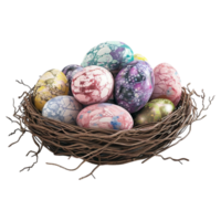 AI generated 3D Rendering of a Easter Eggs in a Basket on Transparent Background - Ai Generated png