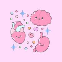 organs human body with cute facial expressions and pastel colour vector