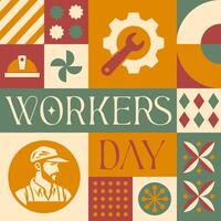 workers day international labor day seamless pattern in scandinavian style postcard with Retro clean concept design vector