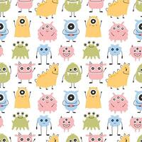 Childish seamless pattern with cute monster. Vector illustration. Kids print in Scandinavian style. Flat style.