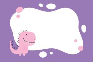 Dino photo frame, templates for text or invitations. Vector illustration of a funny cartoon dinosaur character. Scandinavian style doodle, hand drawn