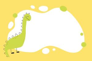 Dino photo frame, templates for text or invitations. Vector illustration of a funny cartoon dinosaur character. Scandinavian style doodle, hand drawn