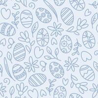 Easter holiday seamless pattern of linear eggs, flowers and branches vector