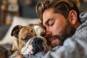 AI generated Man napping with his bulldog photo