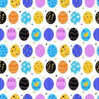 Seamless pattern with cartoon Easter eggs vector