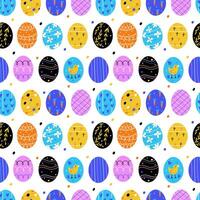 Seamless pattern with cartoon Easter eggs vector