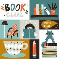 Book club poster with cute design elements vector