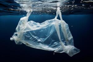 ai generado devastador el plastico bolso Oceano ecología basura. generar ai foto