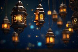 AI generated Spiritual Ramadan congratulations. Food lantern design photo