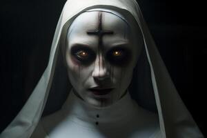 AI generated Mysterious Nun creepy evil portrait. Generate Ai photo