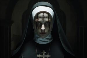 AI generated Mysterious Nun creepy portrait. Generate Ai photo