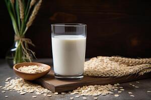 AI generated Refreshing Oats glass milk. Generate ai photo