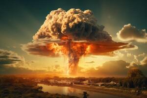 AI generated Apocalyptic Nuclear explosion dramatic scene. Generate Ai photo