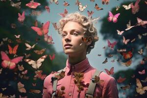 AI generated Diverse Nonbinary man nature. Generate Ai photo