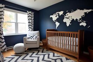 AI generated Elegant Modern nursery room navy blue. Generate Ai photo