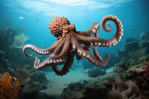 AI generated Mesmerizing Octopus underwater daylight. Generate Ai photo