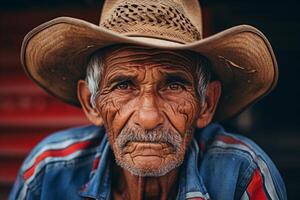 ai generado experimentado antiguo latino hombre con sombrero. generar ai foto